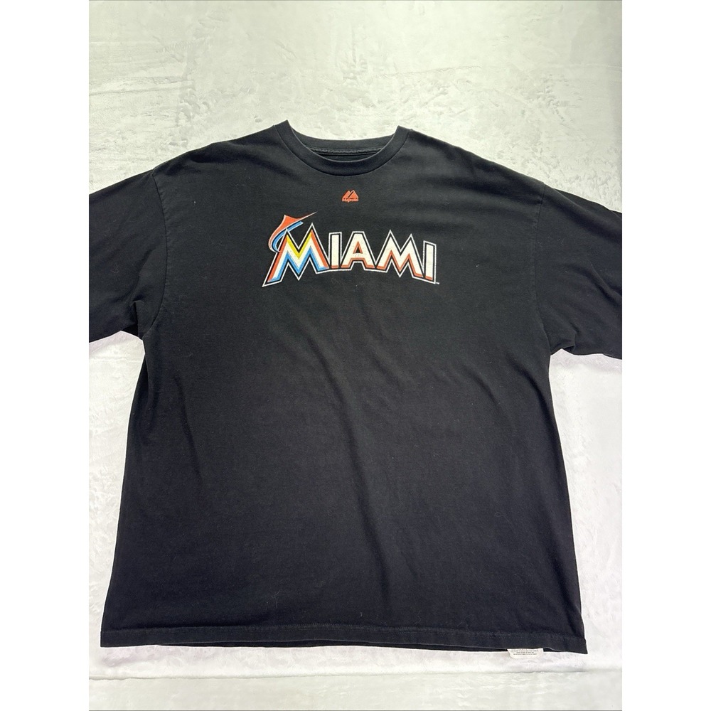 Miami Marlins Shirt Mens 2XL Black MLB Baseball Majestic Tee T-Shirt Cotton